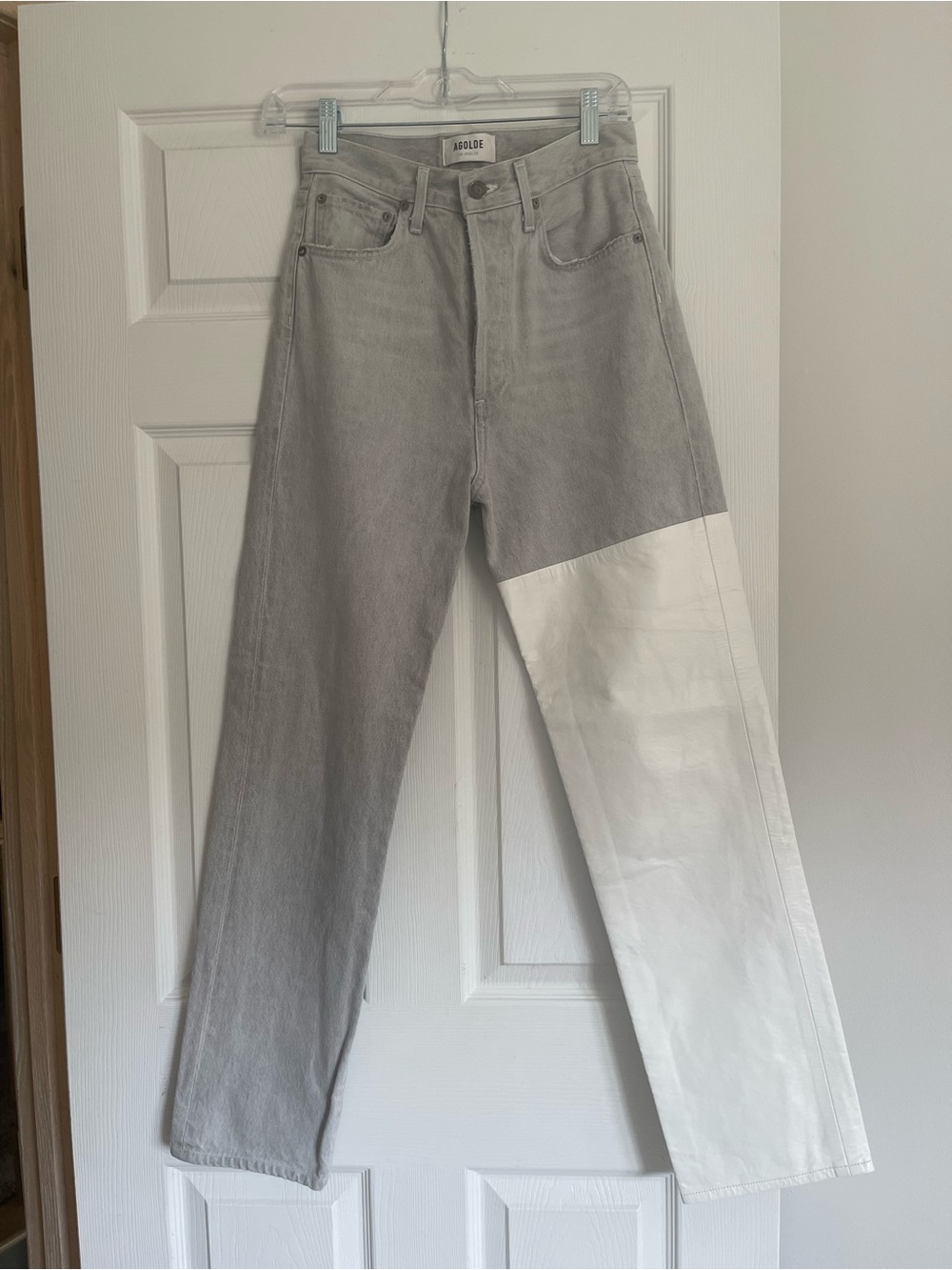 Agolde Two-Tone Light Gray and White Straight Jeans
